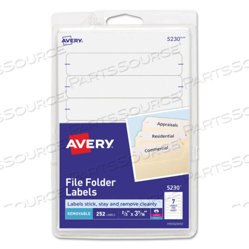 OEM#: 5230REMOVABLE FILE FOLDER LABELS WITH SURE FEED TECHNOLOGY, 0.66 X 3.44, WHITE, 7/SHEET, 36 SHEETS/PACK by Avery