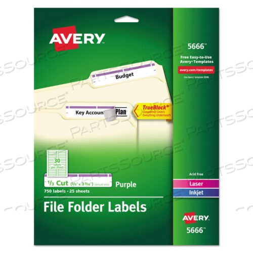 OEM#: 5666PERMANENT TRUEBLOCK FILE FOLDER LABELS WITH SURE FEED TECHNOLOGY, 0.66 X 3.44, WHITE, 30/SHEET, 25 SHEETS/PACK by Avery