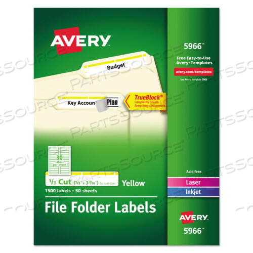 OEM#: 5966PERMANENT TRUEBLOCK FILE FOLDER LABELS WITH SURE FEED TECHNOLOGY, 0.66 X 3.44, WHITE, 30/SHEET, 50 SHEETS/BOX by Avery
