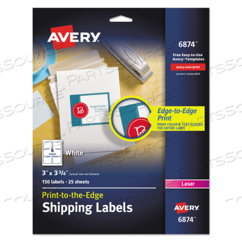OEM#: 6874VIBRANT LASER COLOR-PRINT LABELS W/ SURE FEED, 3 X 3.75, WHITE, 150/PK by Avery