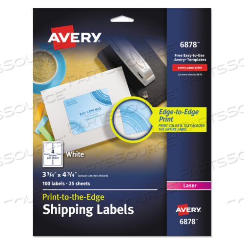 OEM#: 6878VIBRANT LASER COLOR-PRINT LABELS W/ SURE FEED, 3.75 X 4.75, WHITE, 100/PK by Avery