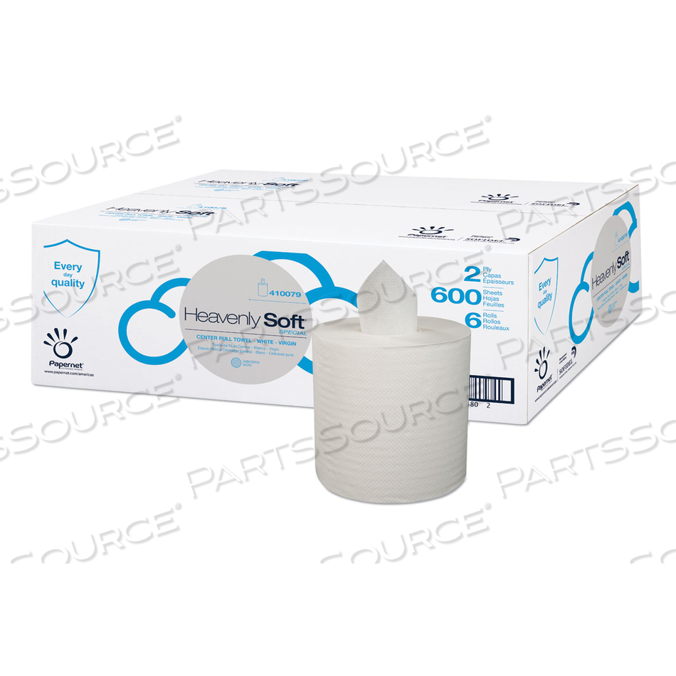 OEM#: 410079ПОЛОТЕНЦЕ HEAVENLY SOFT CENTER-PULL, СПЕЦИАЛЬНОЕ МИКРОТИСНЕНИЕ, 2-СЛОЙНОЕ, 7,6 X 9, БЕЛОЕ, 600 ЛИСТОВ/РУЛОН, 6 РУЛОНОВ/КОРОБКА от Papernet