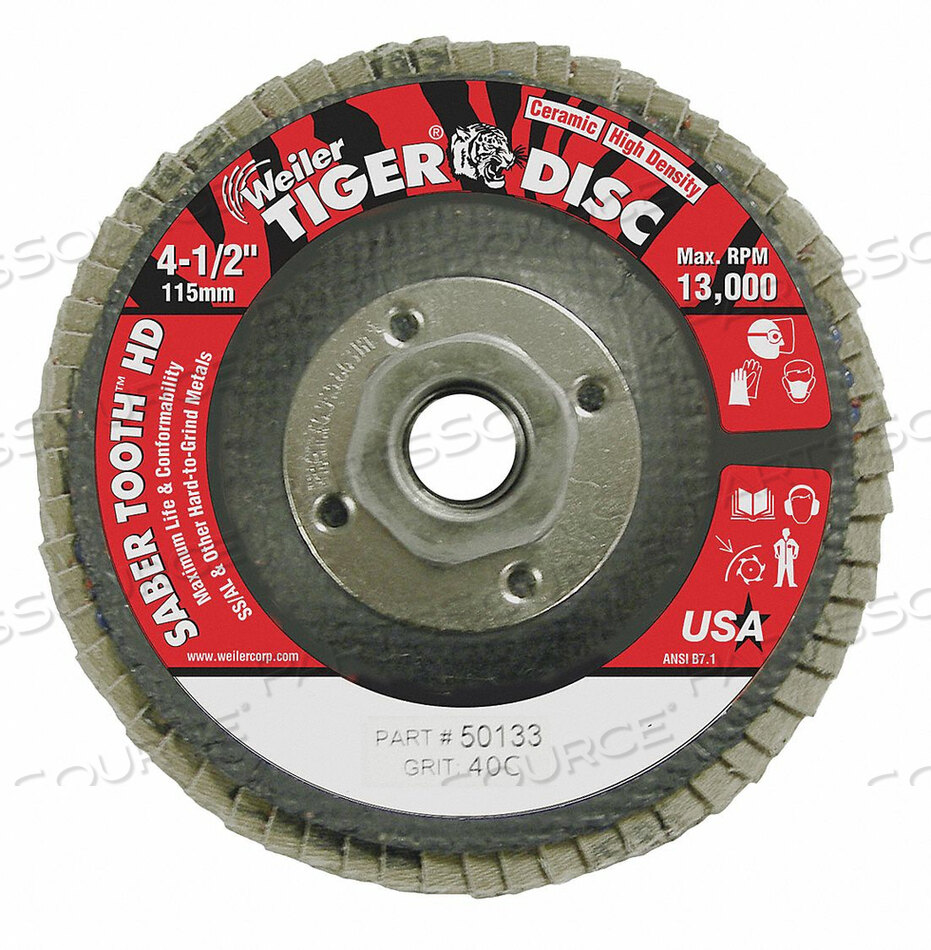 OEM#: 50133J1568 FLAP DISC CERAMIC ALUMINA 4-1/2 IN DIA. by Weiler