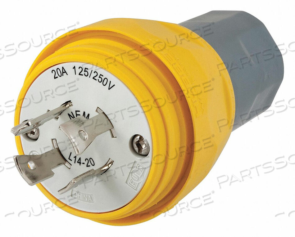 OEM#: HBL26W74ВОДОНЕПРОНИЦАЕМЫЕ УСТРОЙСТВА, ВИЛКА TWIST-LOCK, 20A, 125/250V AC, 3 ПОЛЮСА, 4 ПРОВОДА, ТЕРМОПЛАСТИЧНЫЙ ЭЛАСТОМЕР, NEMA L14-20P, ЖЕЛТЫЙ от Hubbell Incorporated, Wiring Device-Kellums