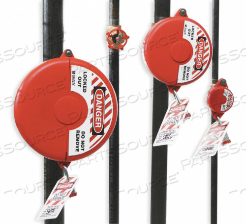 OEM#: 65564GATE VALVE LOCKOUT, 10 TO 13 DIAMETER, WITH DANGER LABEL, POLYPROPYLENE by Brady Americas