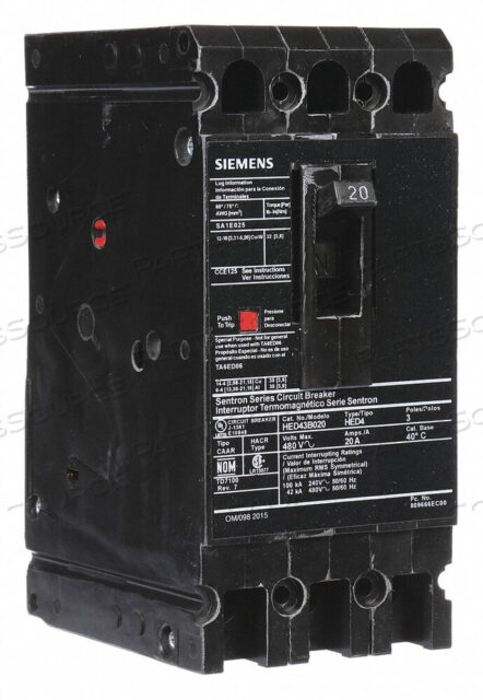 OEM#: HED43B020АВТОМАТИЧЕСКИЙ ВЫКЛЮЧАТЕЛЬ 20A 3P 480VAC HED4 от Siemens