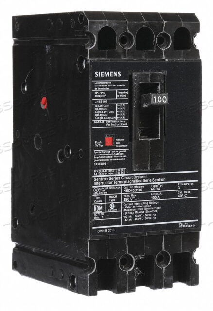 OEM#: HED43B100АВТОМАТИЧЕСКИЙ ВЫКЛЮЧАТЕЛЬ 100A 3P 480VAC HED4 от Siemens