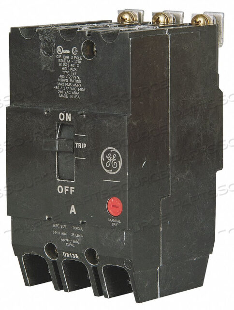 OEM#: TEY3100CIRCUIT BREAKER 100A BOLT ON 277/480V 3P by General Electric Company