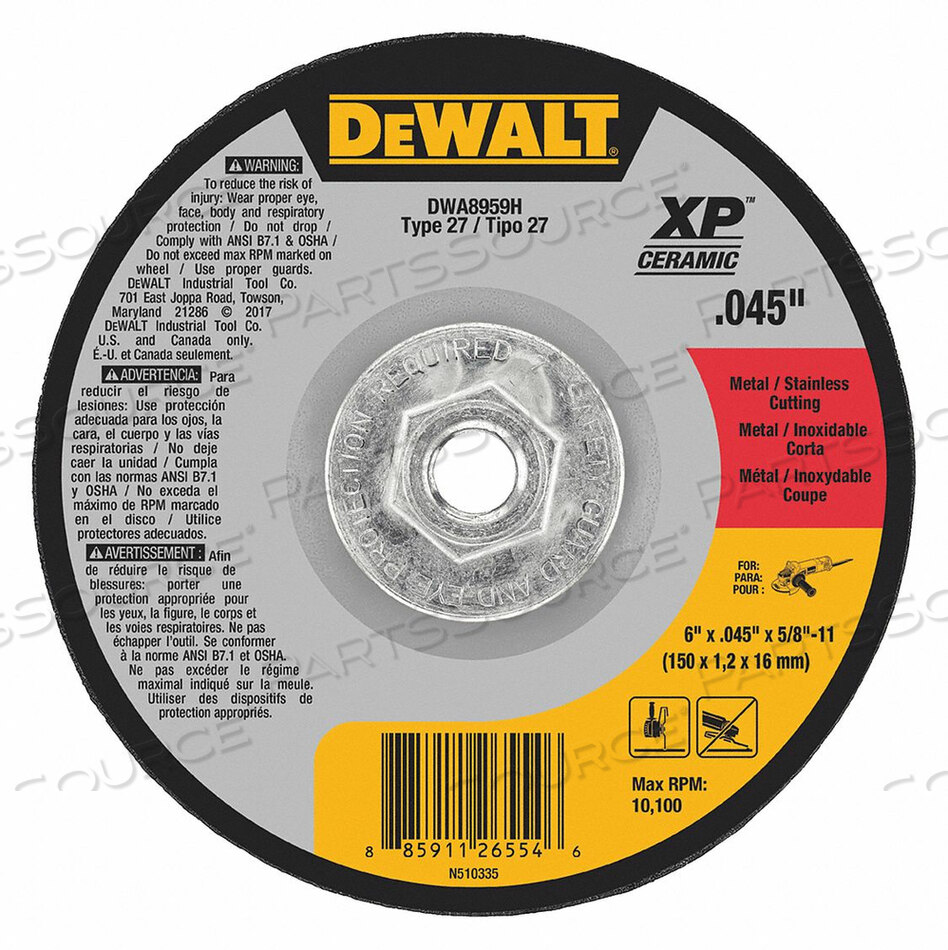 OEM#: DWA8959HAБРАЗИВНЫЙ ОТРЕЗНОЙ КРУГ ТОЛЩИНОЙ 0,045 от DeWalt