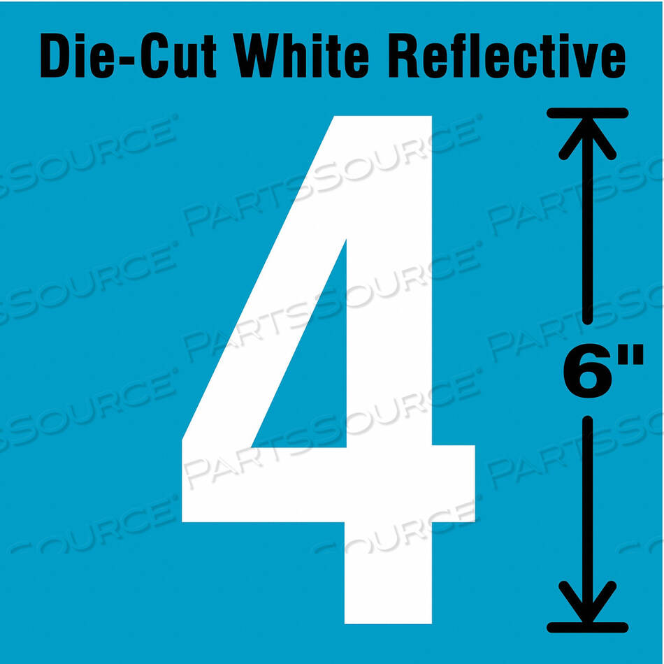 OEM#: DWR-6-4-EADIE-CUT СВЕТООТРАЖАЮЩАЯ ЭТИКЕТКА С НОМЕРОМ 4 6 ДЮЙМОВ от Strance, Inc.