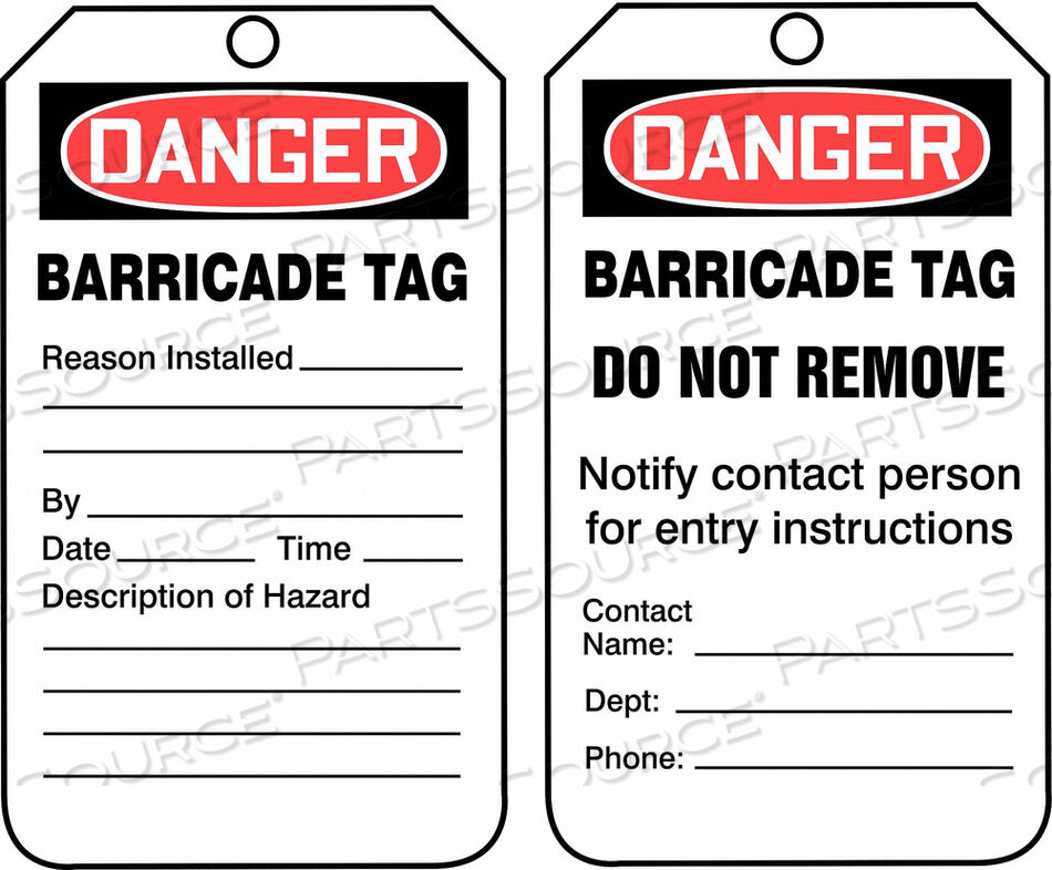 OEM#: TAB104PTPDANGER BARRICADE TAG, RP-PLASTIC, 25 шт./УПАКОВКА от Accuform Manufacturing, Inc.