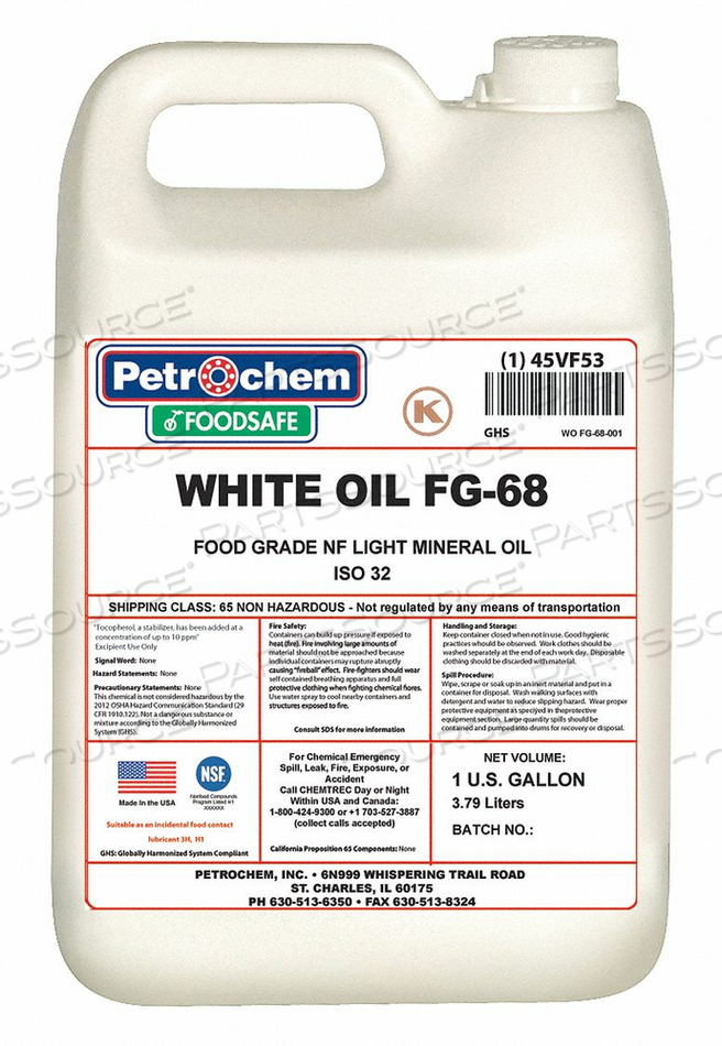 OEM#: WO FG-68-001 МИНЕРАЛЬНОЕ ГИДРАВЛИЧЕСКОЕ МАСЛО ПИЩЕВОГО КЛАССА 1 ГАЛЛОН от Petrochem