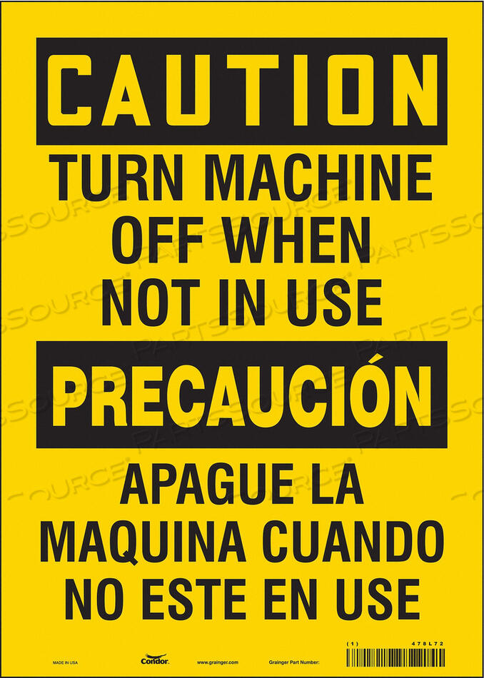 OEM#: 478L72SAFETY SIGN 10 WX14 H 0.004 THICKNESS by Condor