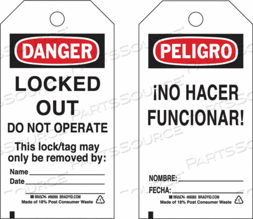 OEM#: 133494БЛОКИРОВОЧНАЯ бирка 5-3/4 H X 3 W ПОЛИЭСТЕР от Brady Americas