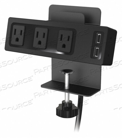 OEM#: 66675DESKTOP CLAMP-ON AC POWER OUTLET AND 2.1A USB CHARGING HUB WITH TABLET STAND by Balt
