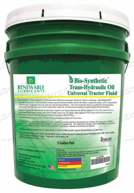 OEM#: 81224TRANS HYD FLUID TRACTOR 5 GAL 10W30 от Renewable Lubricants