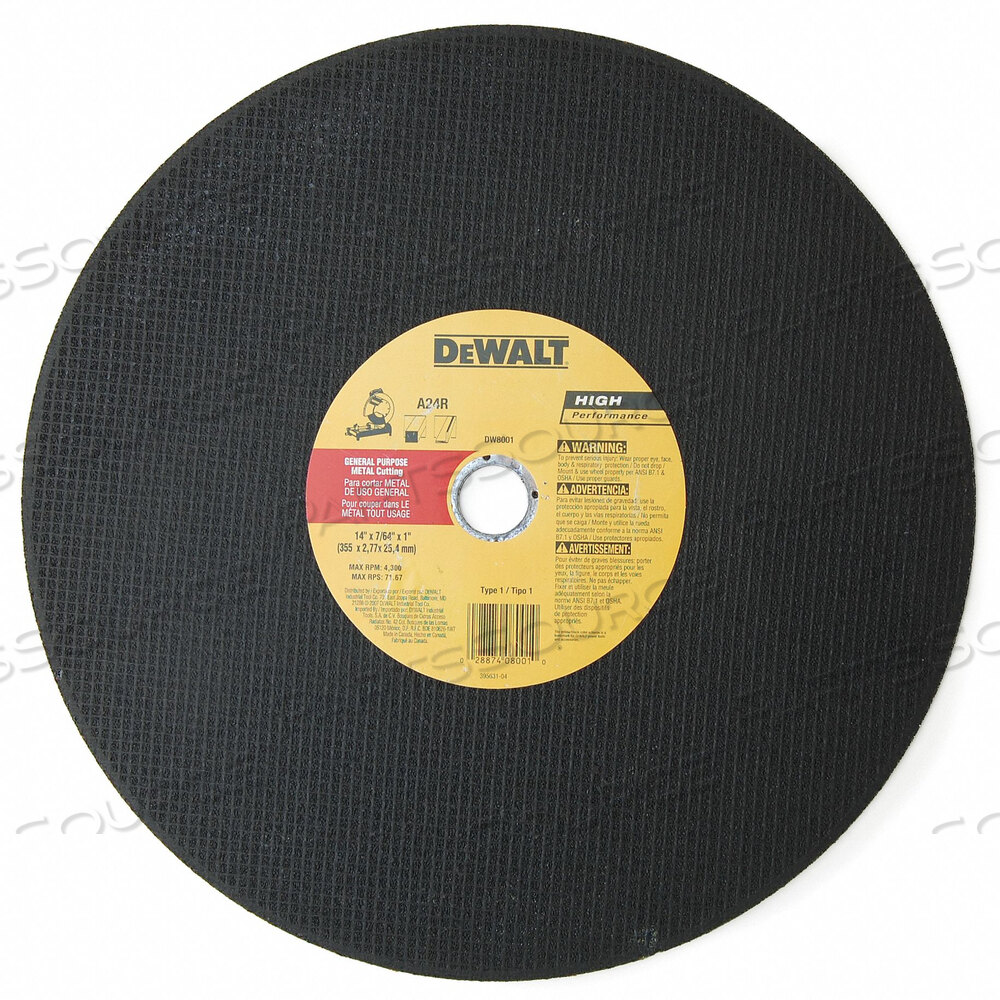 OEM#: DW8001ОБЩИЙ ОТРЕЗНОЙ КРУГ ПО МЕТАЛЛУ 14 ДИАМЕТРОМ 7/64 ТОЛЩИНА 24 ЗЕРНИСТОСТЬ ИЗ ОКСИД АЛЮМИНИЯ от DeWalt