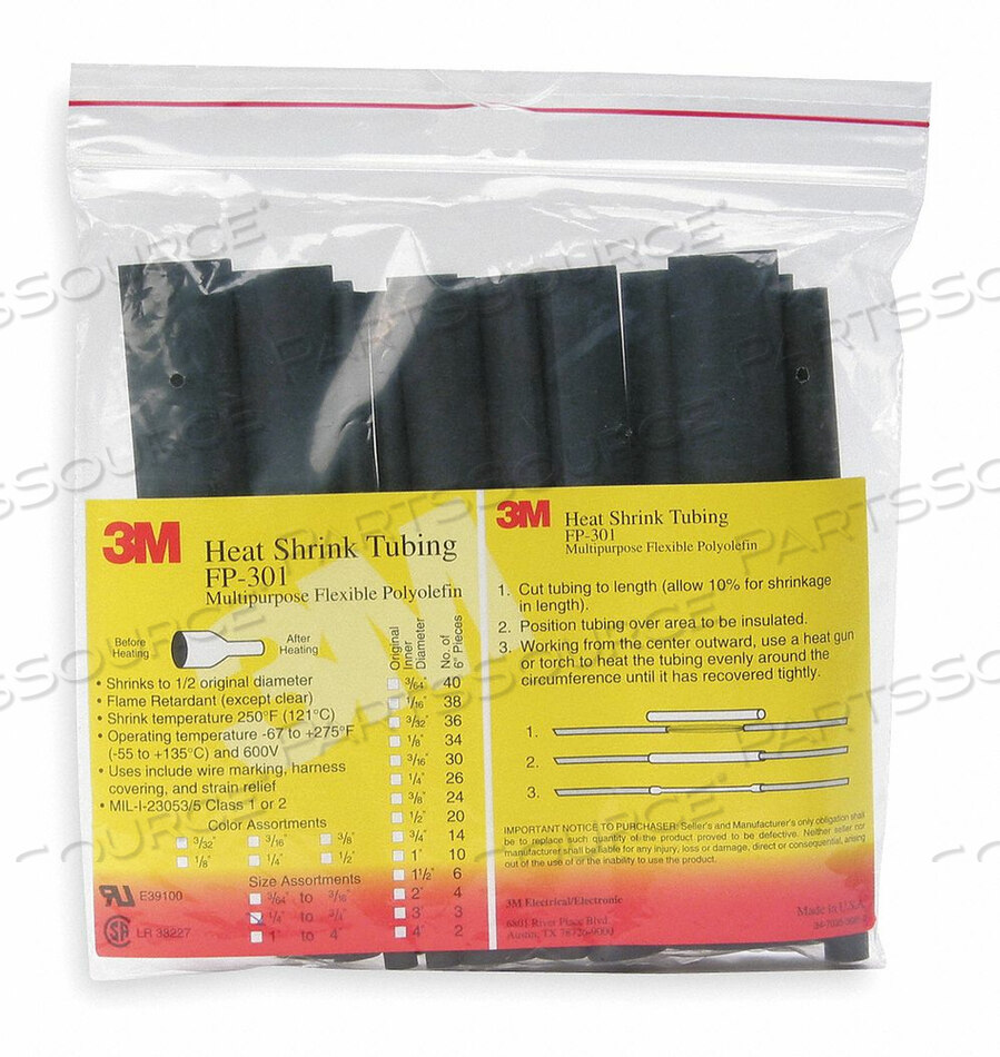 OEM#: FP301-3/16-6-BLACK-10-10 PC PKSSHRINK TUBING 0.187 ДЮЙМА ID BL 6 ДЮЙМОВ PK10 от 3M Healthcare