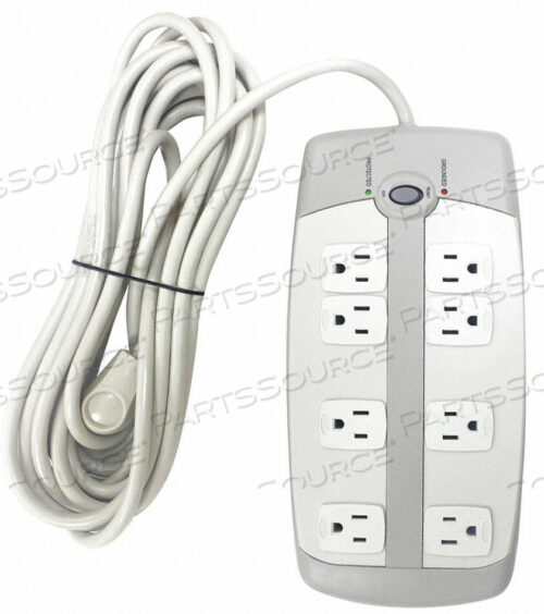OEM#: 52NY53SURGE PROTECTOR OUTLET STRIP, 25 ФУТОВ, 15 А, 125 В переменного тока, 14 AWG, NEMA 5-15P - NEMA 5-15R, БЕЛЫЙ от Power First