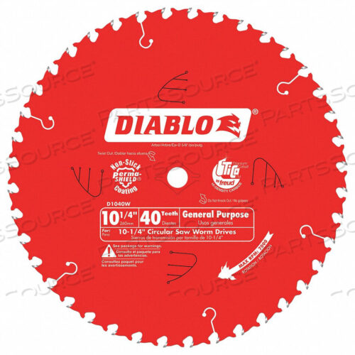 OEM#: D1040WДИСК ДЛЯ ЦИРКУЛЯРНОЙ ПИЛЫДИАМЕТР ДИАМЕТРА 10-1/4 ДЮЙМА от Diablo