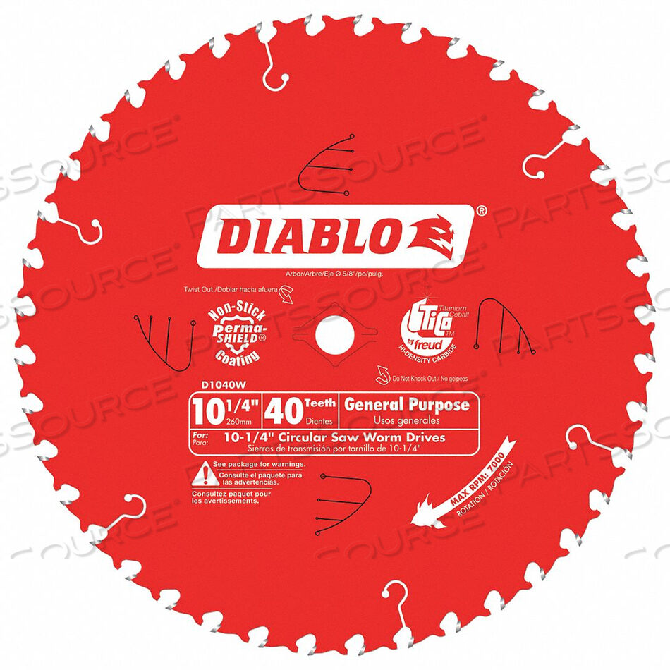 OEM#: D1040WДИСК ДЛЯ ЦИРКУЛЯРНОЙ ПИЛЫДИАМЕТР ДИАМЕТРА 10-1/4 ДЮЙМА от Diablo