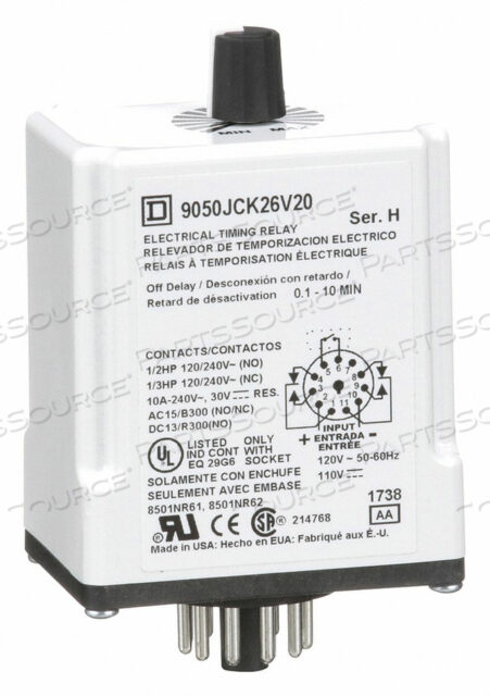 OEM#: 9050JCK26V20РЕЛЕ ЗАДЕРЖКИ ВРЕМЕНИ 120 В переменного тока 10 А DPDT от Square D