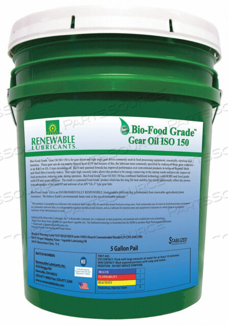 OEM#: 87244GEAR OIL BIOBASED ISO 150 5 GAL NSF H1 от Renewable Lubricants