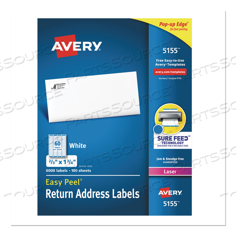 OEM#: 5155EASY PEEL WHITE ADDRESS LABELS W/ SURE FEED TECHNOLOGY, LASER PRINTERS, 0.66 X 1.75, WHITE, 60/SHEET, 100 SHEETS/PACK by Avery