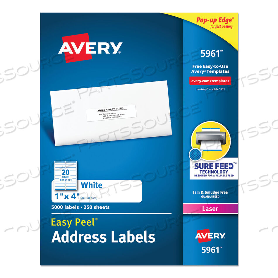 OEM#: 5961EASY PEEL WHITE ADDRESS LABELS W/ SURE FEED TECHNOLOGY, LASER PRINTERS, 1 X 4, WHITE, 20/SHEET, 250 SHEETS/BOX by Avery