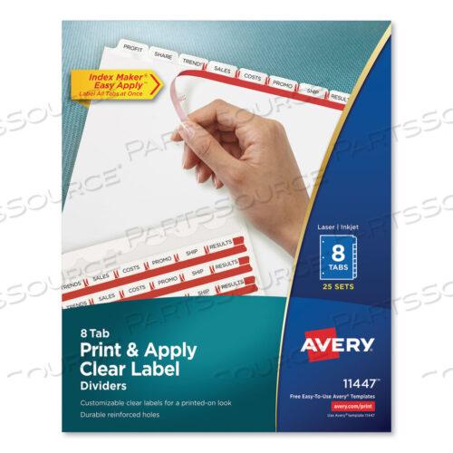 OEM#: 11447PRINT AND APPLY INDEX MAKER ПРОЗРАЧНЫЕ РАЗДЕЛИТЕЛИ ДЛЯ ЭТИКЕТОК, 8 ЯЩИКОВ, 11 X 8,5, БЕЛЫЕ, 25 НАБОРОВ от Avery