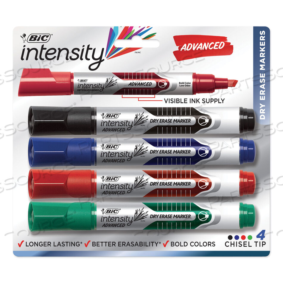 OEM#: GELITP41-ASTINTENSITY ADVANCED DRY ERASE MARKER, TANK-STYLE, ШИРОКИЙ КОНЧИК-ЛОПКА, АССОРТИ ЦВЕТА, 4 ШТ./УПАКОВКА от BIC