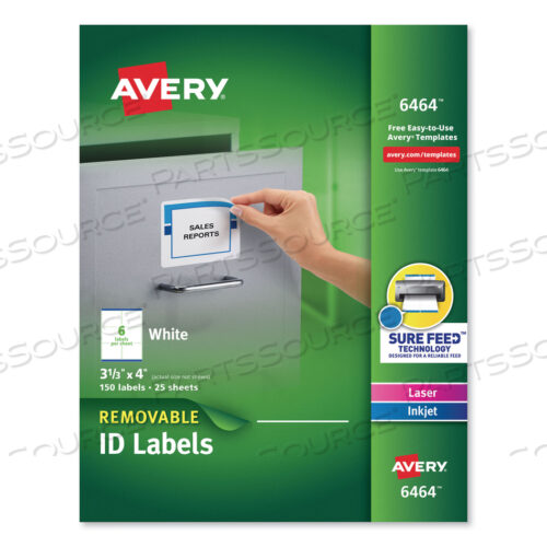 OEM#: 6464REMOVABLE MULTI-USE LABELS, INKJET/LASER PRINTERS, 3.33 X 4, WHITE, 6/SHEET, 25 SHEETS/PACK by Avery