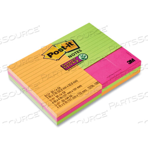 PADS IN ENERGY BOOST COLORS, (6) UNRULED 1.88 X 1.88, (3) NOTE RULED 4 X 4, (3) NOTE RULED 4 X 6, 90 SHEETS/PAD, 12/SET