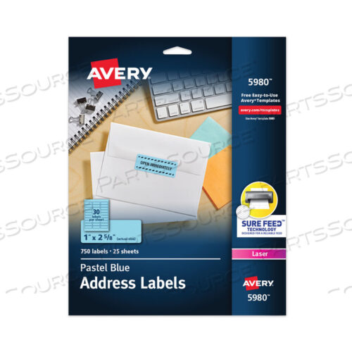 OEM#: 5980HIGH-VISIBILITY PERMANENT LASER ID LABELS, 1 X 2.63, PASTEL BLUE, 750/PACK by Avery