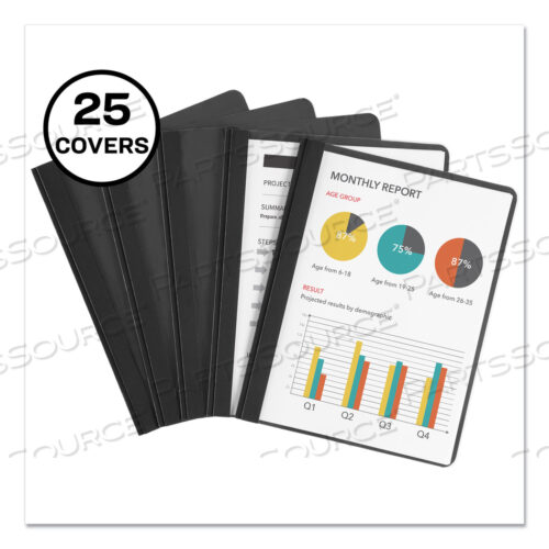 ПРОЧНАЯ ПРОЗРАЧНАЯ ПЕРЕДНЯЯ ОБЛОЖКА ДЛЯ ОТЧЕТА, ШТИФТ-ЗАСТЕЖКА, ЕМКОСТЬ 0,13, 8,5 X 11, ПРОЗРАЧНАЯ/ЧЕРНАЯ, 25 ШТ./КОРОБКА