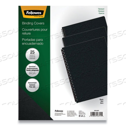 OEM#: 5224701FUTURA PRESENTATION COVERS FOR BINDING SYSTEMS, OPAQUE BLACK, 11.25 X 8.75, UNPUNCHED, 25/PACK by Fellowes