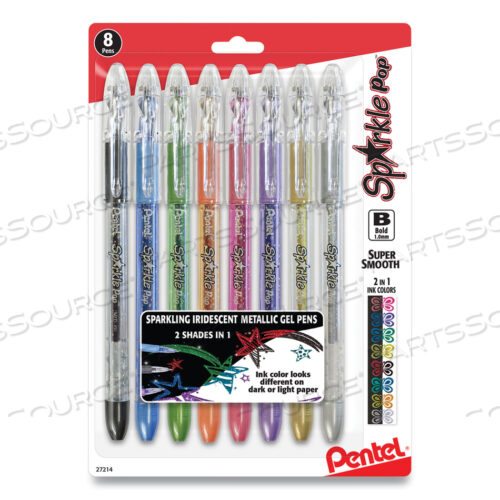 OEM#: K91BPS8MSPARKLE POP METALLIC GEL PEN, STICK, BOLD 1 MM, АССОРТИ ЦВЕТА ЧЕРНИЛ, ПРОЗРАЧНЫЙ КОРПУС, 8 ШТ./УПАКОВКА от Pentel of America