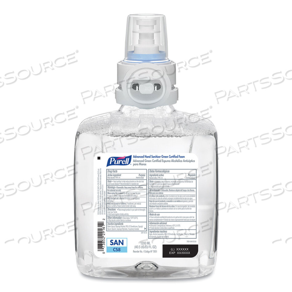 OEM#: 7851-02ADVANCED HAND SANITIZER GREEN CERTIFIED, СМЕННЫЙ БЛОК ПЕНЫ, ДЛЯ ДИСПЕНСЕРОВ CS8, 1200 МЛ, БЕЗ ОТДЫХА, 2 ШТ./КОРОБКА от Purell