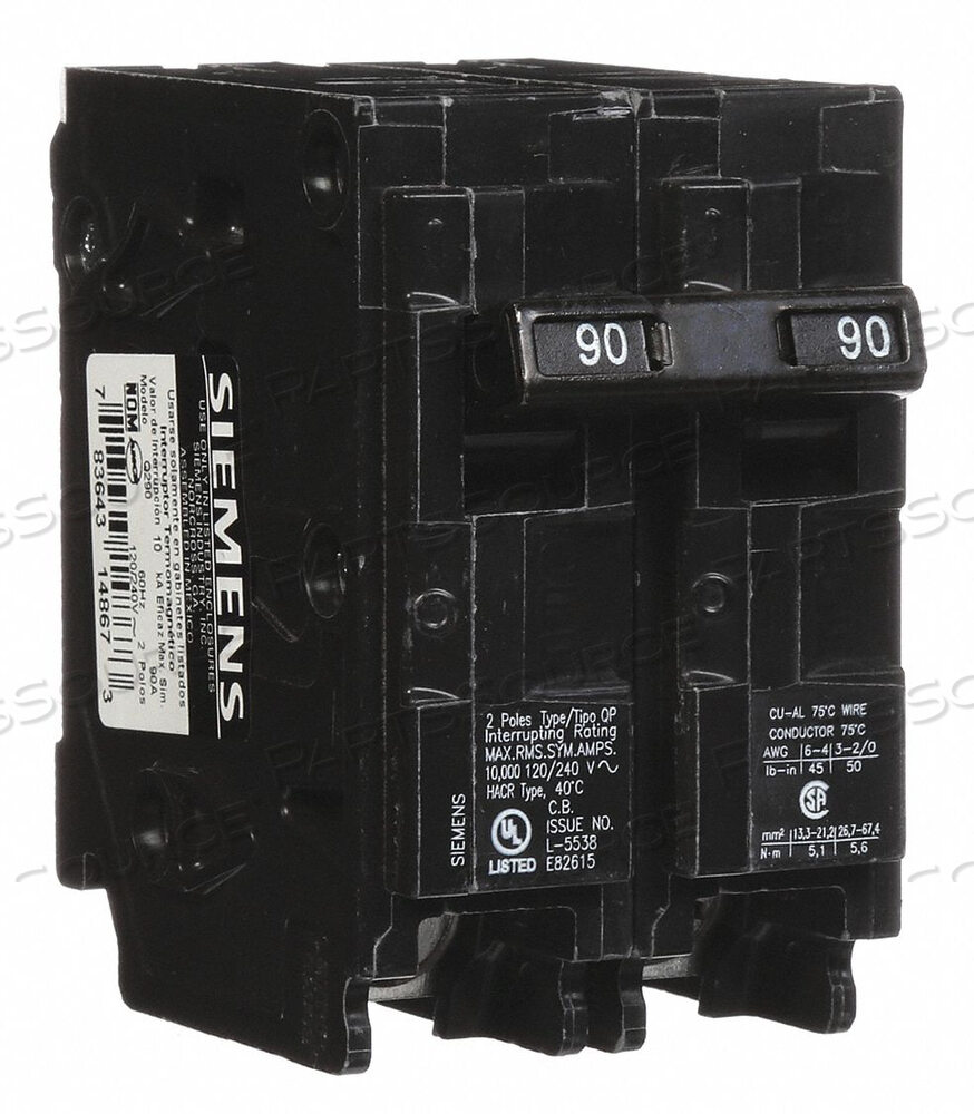 OEM#: Q290АВТОМАТИЧЕСКИЙ ВЫКЛЮЧАТЕЛЬ 90A ВИЛКА 120/240V 2P от Siemens