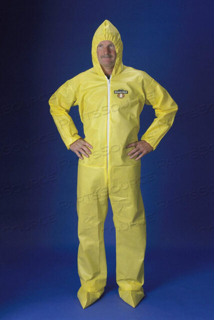 OEM#: PBLC5414-LGHOODED COVERALL W/ATTACHED BOOT YELLOW L by Lakeland