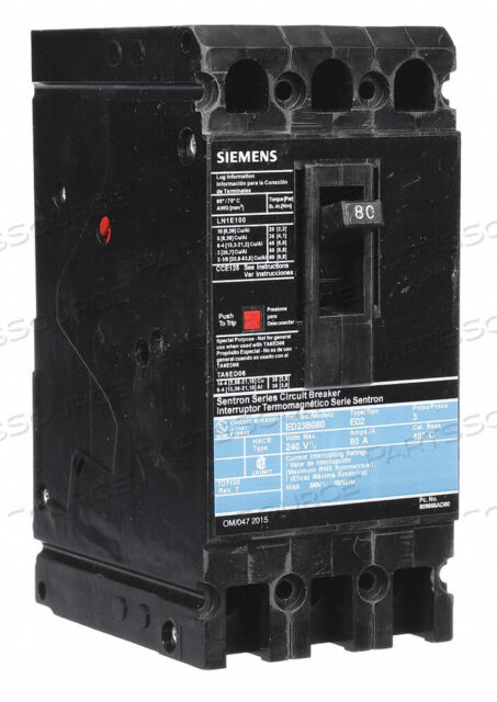 OEM#: ED23B080АВТОМАТИЧЕСКИЙ ВЫКЛЮЧАТЕЛЬ 80A 3P 240VAC ED2 от Siemens