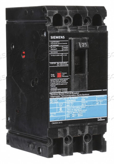 OEM#: ED43B025АВТОМАТИЧЕСКИЙ ВЫКЛЮЧАТЕЛЬ 25A 3P 480VAC ED4 от Siemens