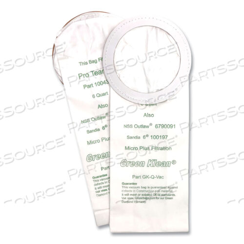OEM#: GK-Q-VAC-ПРЕПЛАСМЕНТНЫЕ ВАКУУМНЫЕ ПАКЕТЫ, ПОДХОДЯТ ДЛЯ NSS OUTLAW/PROTEAM QUARTERVAC/SANDIA/SANITAIRE, 10 ШТ./УПАКОВКА от Green Klean