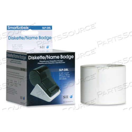 OEM#: SLP-DRLSLP-DRL SELF-ADHESIVE NAME BADGE/DISKETTE LABELS, 2.12 X 2.75, WHITE, 320 LABELS/ROLL by Seiko Instruments USA Inc.