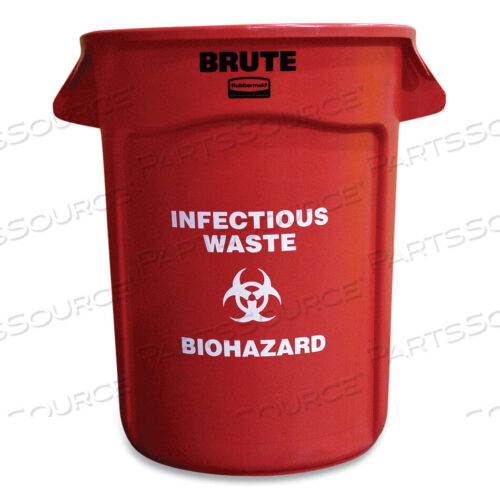 OEM#: FG263294REDVENTED ROUND BRUTE CONTAINER, ИНФЕКЦИОННЫЕ ОТХОДЫ: ОТПЕЧАТОК БИОЛОГИЧЕСКОЙ ОПАСНОСТИ, 32 ГАЛЛОНА, ПЛАСТИК, КРАСНЫЙ от Rubbermaid Medical Division