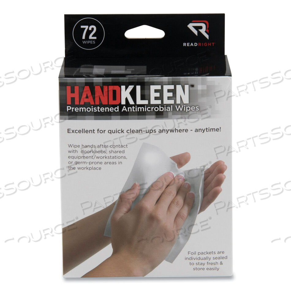 OEM#: RR15112HANDKLEEN ПРЕДВАРИТЕЛЬНО УВЛАЖНЕННЫЕ АНТИБАКТЕРИАЛЬНЫЕ САЛФЕТКИ, 7 X 5, ФОЛЬГИРОВАННАЯ ПАКЕТИКА, 72/КОРОБКА от Read Right