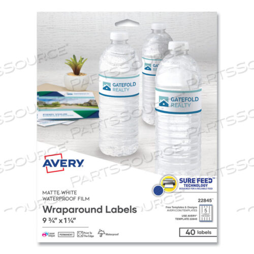 OEM#: 22845WATER-RESISTANT WRAPAROUND LABELS W/ SURE FEED, 9.75 X 1.25, WHITE, 40/PACK by Avery