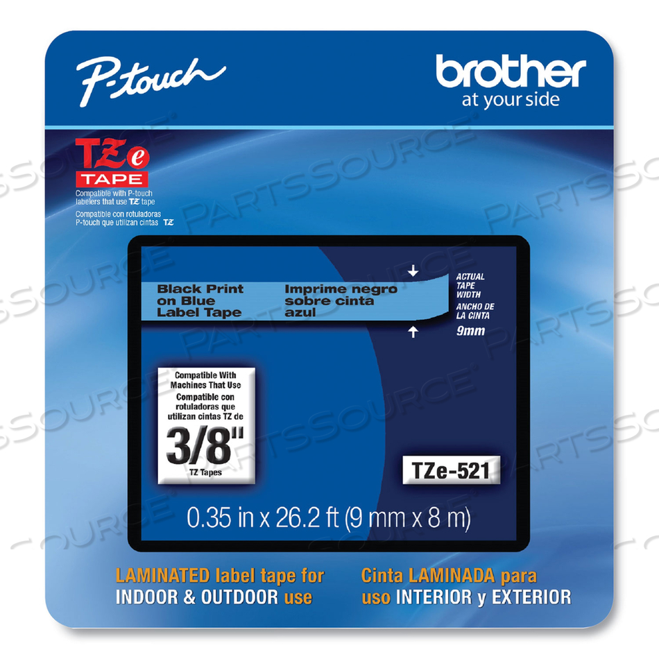 OEM#: TZE521CSTZE ЛАМИНИРОВАННЫЕ СЪЕМНЫЕ ЛЕНТЫ ДЛЯ ЭТИКЕТОК, 0,35 X 26,2 ФУТА, ЧЕРНЫЙ НА СИНЕМ от Brother