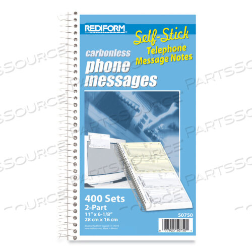 КНИЖКА ДЛЯ ТЕЛЕФОННЫХ СООБЩЕНИЙ, САМОКЛЕЯЩАЯСЯ, ИЗ ДВУХ ЧАСТЕЙ, БЕЗКОПИРАТЕЛЬНАЯ, 5,5 X 2,75, 4 ФОРМЫ/ЛИСТ, ВСЕГО 400 ФОРМ