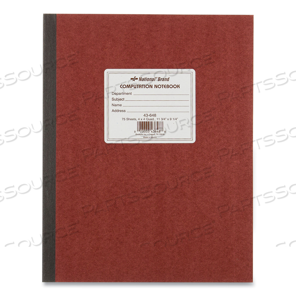 OEM#: 43648ТЕТРАДЬ ДЛЯ ВЫЧИСЛЕНИЙ, КВАДРИЛЬ, КОРИЧНЕВАЯ ОБЛОЖКА, 11,75 X 9,25, 75 ЛИСТОВ от National